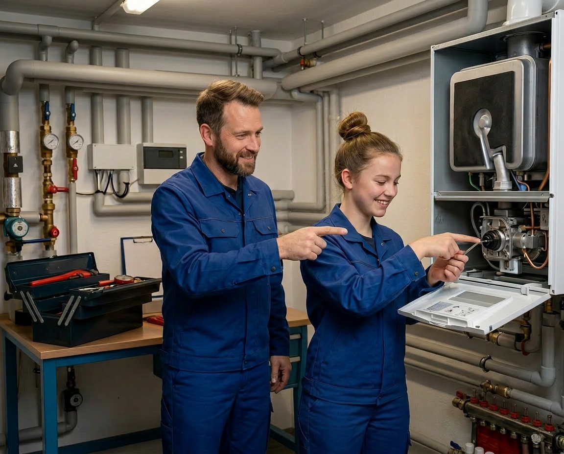 Azubi lernt vom erfahrenen Meister bei der Arbeit